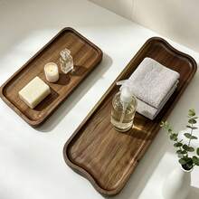 Wavy Edge Wooden Vanity Tray Set, Natural Wood Grain Rectangular Decorative Tray, Multi-Functional Storage Tray Suitable For Kitchen Living Room Desktop Storage Decoration Display - Multicolor - View 5