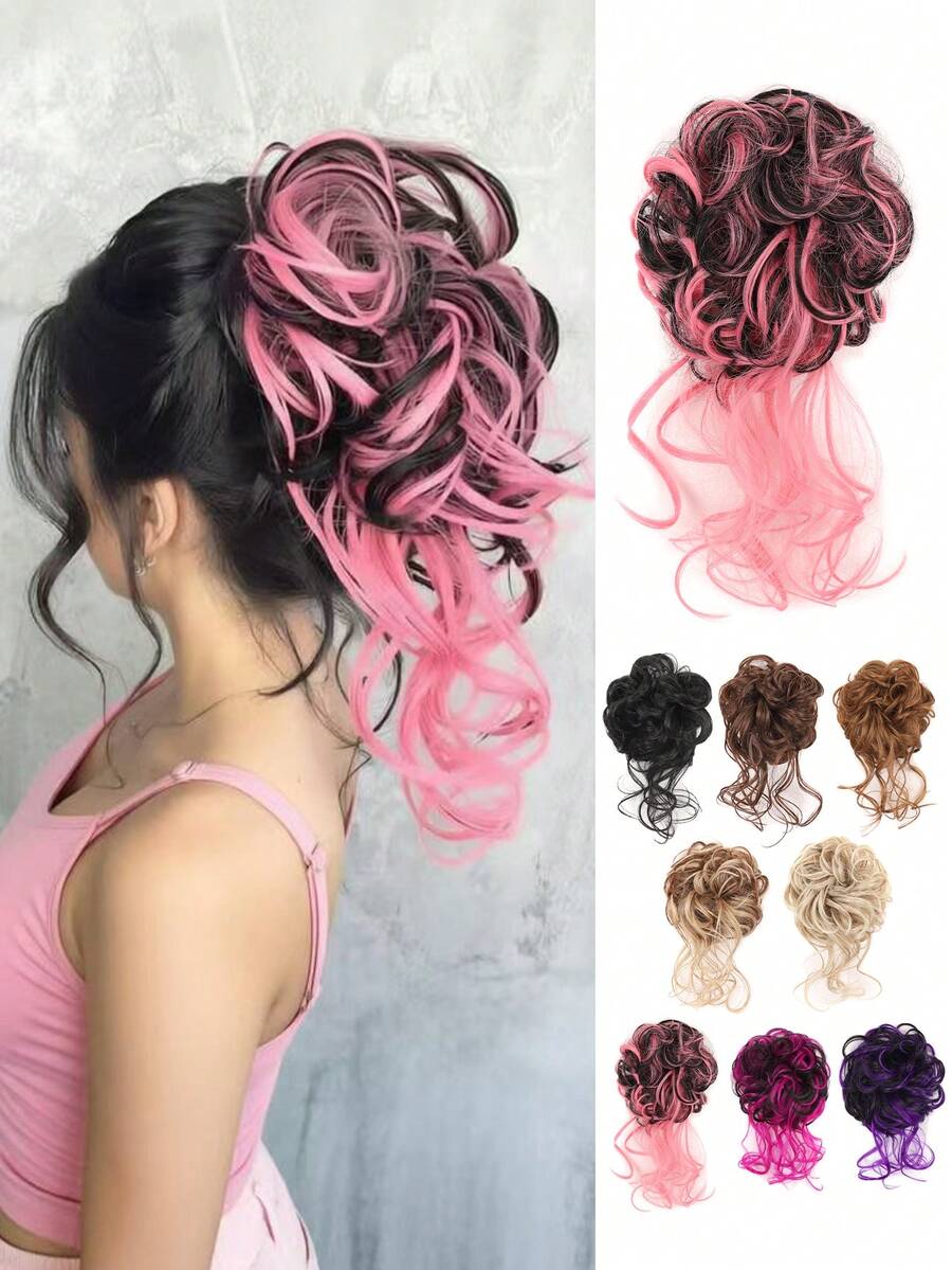 Disheveled Bun Hairstyle, Various Color Elastic Hair Clips, Suitable For Women, Applicable For Halloween, Music Festivals, And Daily Outings - Multicolor - View 1