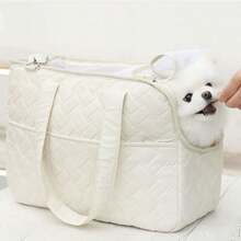 1pc High-End Fashion Breathable Pet Carrier, Crossbody Dog & Cat Backpack, Portable Cat Backpack Bicycle Trailer, Detachable Shoulder Strap, Portable, Suitable For Cats, Small Dogs, Rabbits And Other Small Pets Weighing 7–15 Lbs, Breathable Mesh Lining, Multi-Purpose Pockets, Portable Travel & Picnic Bag, Polyester Fiber Travel Bag, With Zipper Closure, Suitable For Luggage, Suitable For Car And Outdoor Use, Cat Carrier Cat Backpack - White - View 9