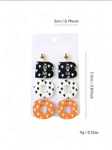 1 Pair Halloween Faux Clay Acrylic BOO Earrings, Cute Ghost Print Funny Quirky Party Ear Jewelry, Holiday Gift Earrings, Card Not Included - Halloween - View 2