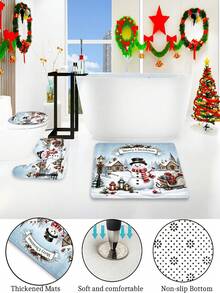 1/4pcs Christmas Snowman Shower Curtain Set, Christmas Tree Snowflake Pine Branch Winter Holiday Bathroom Curtain 180 X 180 Cm, Waterproof Mildew-Resistant Polyester Material, With 12 Hooks - A - View 12