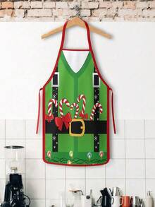 2 Pcs/1 pcs Celemek Pasangan Natal Motif Kostum Santa & Elf Celemek Dapur Pesta Kue Natal - MultiWarna - View 7