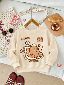 1PC Girl Fun Elements & Cartoon Crew Neck Sweatshirt, Cute, Spring Autumn School Activities Personalized Style - Apricot - View 2