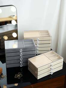 3-Layer Transparent Acrylic Jewelry Storage Box, Large Capacity Desktop Drawer Storage Box, 5-Layer Acrylic Jewelry Box, Velvet Jewelry Tray, Portable Jewelry Display Box, Stackable Drawer Storage Rack - Multicolor - View 10