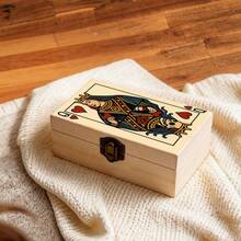 1pc Wooden Storage Box With Queen Of Hearts Playing Card Pattern, Small Jewelry Organizer Box, Keepsake Collection Box, Desktop Organizer, Souvenir Storage, Vintage Home Decor - Multicolor - View 4