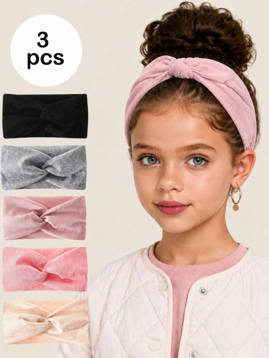 3pcs Minimalist Solid Color Criss-Cross Headbands, Suitable For Girls' Daily Casual Wear - Multicolor - View 1