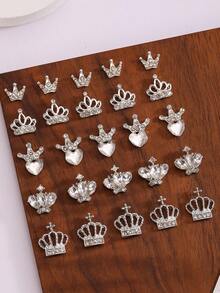10Pcs 3D Crown Nail Charms, Silver Alloy Rhinestone Crown Nail Art Decorations, Crystal Heart Crown Nail Jewels For DIY Manicure - Multicolor - View 8