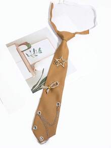 1pc Fashion Street Rhinestone Star Bow Eyelet Chain Personalized College Style Daily Commute Shirt Women Decorative Tie - Multicolor - View 6