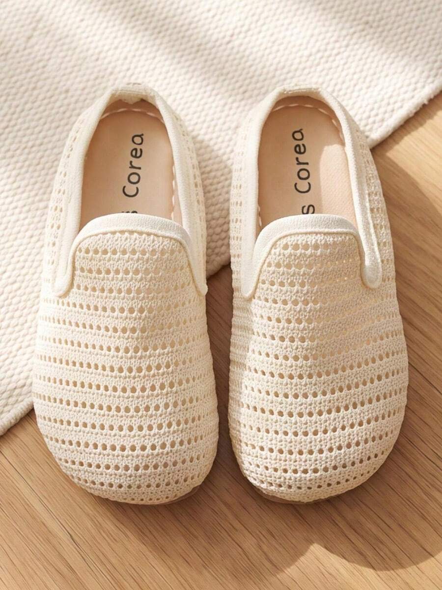 Zapatillas tipo mule para niña, de moda, con calado de malla, estilo lazy, slip-on, antideslizantes, suaves, planas, transpirables, para interior y exterior, primavera y verano - Albaricoque - Ver 1