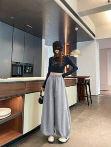 Women's Sports Drawstring High Waist Loose Casual Lantern Pants - Grey - View 8