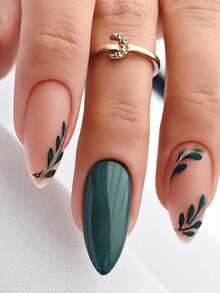 24PCS Long Almond Leaf Nail Tips With 1 Nail File And 1 Jelly Glue - Multicolor - View 8