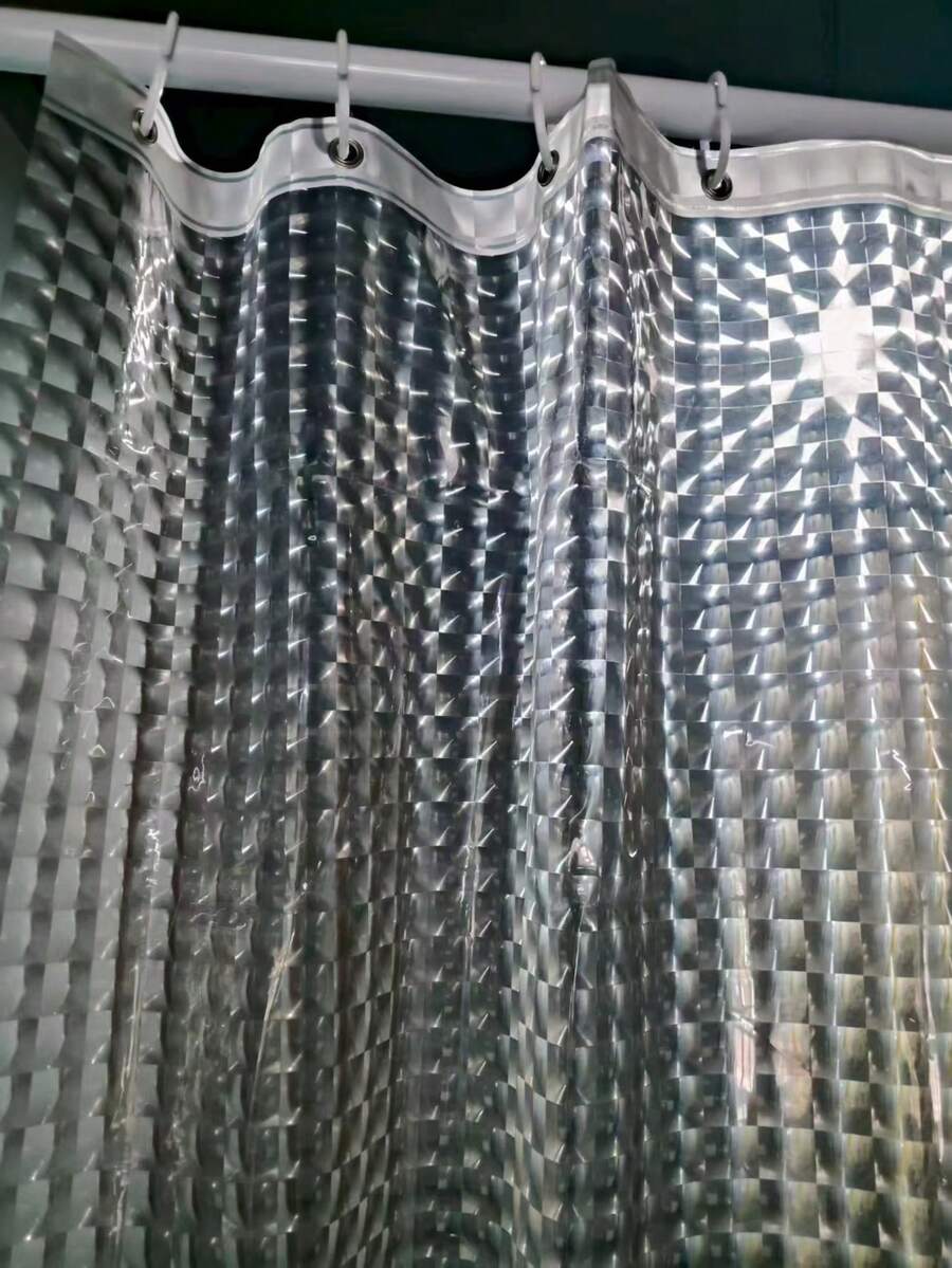3D Crystal Clear Plastic Shower Curtain 180*180cm Thin Lightweight Ice Cube Plastic Bathroom Shower Display Inner Curtain With Plastic Grommet Holes - Grey - View 1