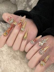 10Pcs 3D Crown Nail Charms, Silver Alloy Rhinestone Crown Nail Art Decorations, Crystal Heart Crown Nail Jewels For DIY Manicure - Multicolor - View 7