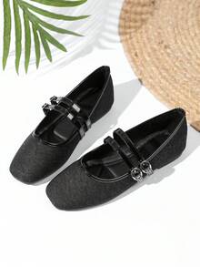 Women's Flat Mary Jane Retro Ballet Granny Shoes - Black - View 1