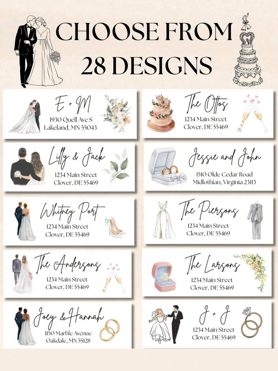 Label Alamat Pengirim Undangan Pernikahan atau 'Save the Date' Kustom, Stiker Pengantin Pria dan Wanita yang Dipersonalisasi untuk Undangan, Label Kemasan Suvenir Pernikahan - MultiWarna - View 1