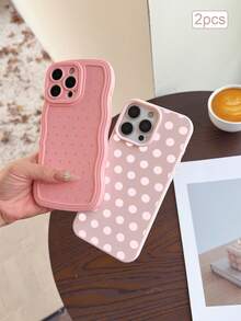 2pcs Polka Dot Print TPU Shockproof Full Coverage Precise Protective Case Compatible With Apple 11/12/13/14/15/16/16Pro/16ProMax/17/17pro/17ProMax/18pro 18ProMax - Multicolor - View 5