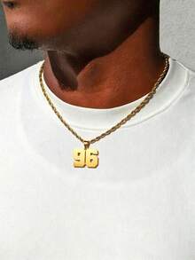 1pc Men's/Women's 96 Number Pendant Necklace, 18K Gold Plated Stainless Steel Twisted Rope Chain, Hip-Hop Style Patriotic Jewelry, Saudi 96th National Day Men's Gift, Daily & Party Wear - Yellow Gold - View 2