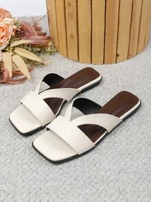Women's Flat Sandals Spring Summer New Versatile Soft Sole Beach Slides Fashion Roman Sandals - White - View 1