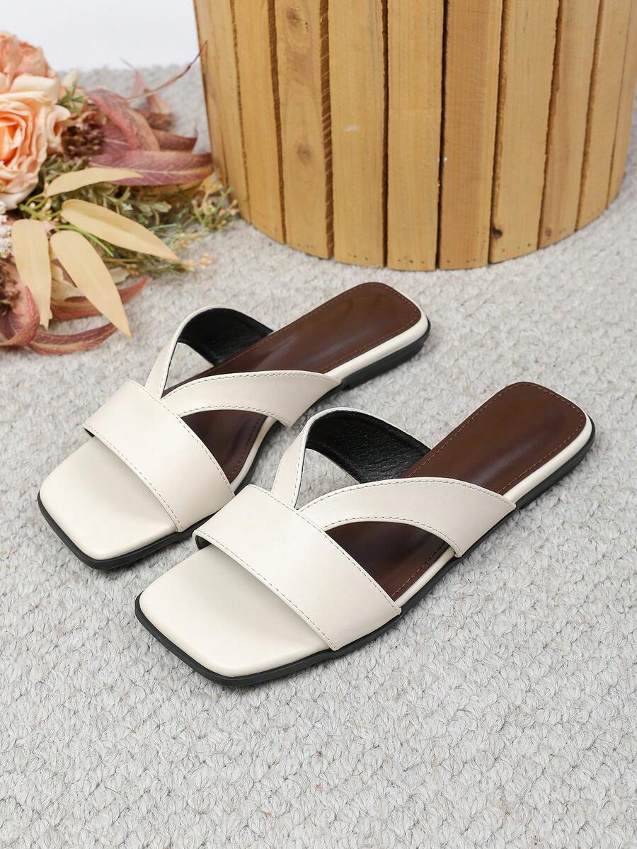 Women's Flat Sandals Spring Summer New Versatile Soft Sole Beach Slides Fashion Roman Sandals - White - View 1