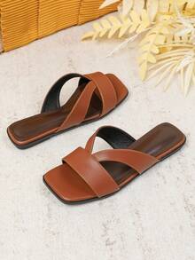 Women's Flat Sandals, Spring/Summer New Versatile Soft Sole Beach Flip-Flops, Fashionable Roman Sandals - Brown - View 4