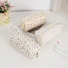 1pc Floral Print Canvas Pencil Case, Lightweight Zipper Stationery Storage Bag, Portable Pen Holder, Suitable For Storing Small Items In School And Office - Multiple Styles - View 6