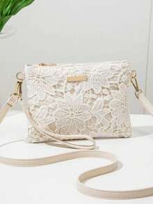 Women Floral Lace Crossbody Bag, Elegant Embroidered Small Shoulder Bag With Adjustable Strap, Summer Vacation Clutch Purse - White - View 9
