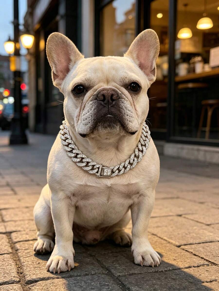 Pet Cuban Chain Collar, Eye-Catching Fashion Design, Suitable For Small, Medium, And Large Dogs, Cool Pet Halloween Christmas Party Cosplay Collar, Perfect Birthday And Holiday Gift For Pet Lovers - Silver - View 1