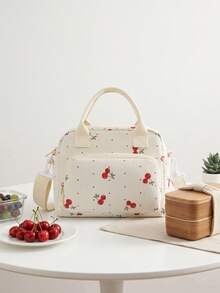 Leopard Pattern Lunch Bag With Cross Body Shoulder Strap Leopard Print Insulated Lunch Bag For Women, Large Capacity Reusable Lunch Box Cute Cherry Corduroy Lunch Bag, Cold Storage Bag Suitable For Work, Office, School, - View 9