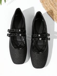 Women's Flat Mary Jane Retro Ballet Granny Shoes - Black - View 7