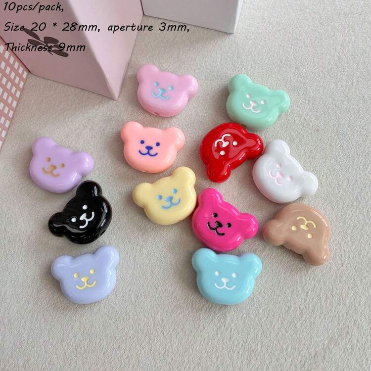 Solid Color Dripping Oil Smiling Face Acrylic Bear Head Pendant DIY Handmade Keychain Bag Hanging Accessories Gift Matching - Multicolor - View 16