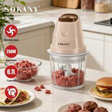 SOKANY 06009 Electric Mini Meat Grinder, 250W Powerful Power, 0.7L Exquisite Capacity, 3-Blade Cutter Head, One-Key Minced Meat, Garlic, Complementary Food, Transparent Cup Body, Easy To Remove And Wash, Perfect Kitchen Artifact - Brown - View 16