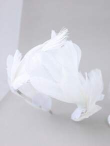 1pc White Feather Halo Crown Headband Fairy Angel Flower Ring Hair Accessory For Cosplay Party - White - View 4
