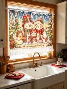 1PC Kitchen Curtain, Snowman Family Pattern Multi-Functional Protective Apron Curtain, Suitable For Oven Stove Cover, Cabinet Protection Board, Appliance Decorative Cover, Country Style And Daily Kitchen Decor, Heat-Resistant And Insulating Cover For Home Kitchen, Easy To Store, Beautiful - Multicolor - View 7