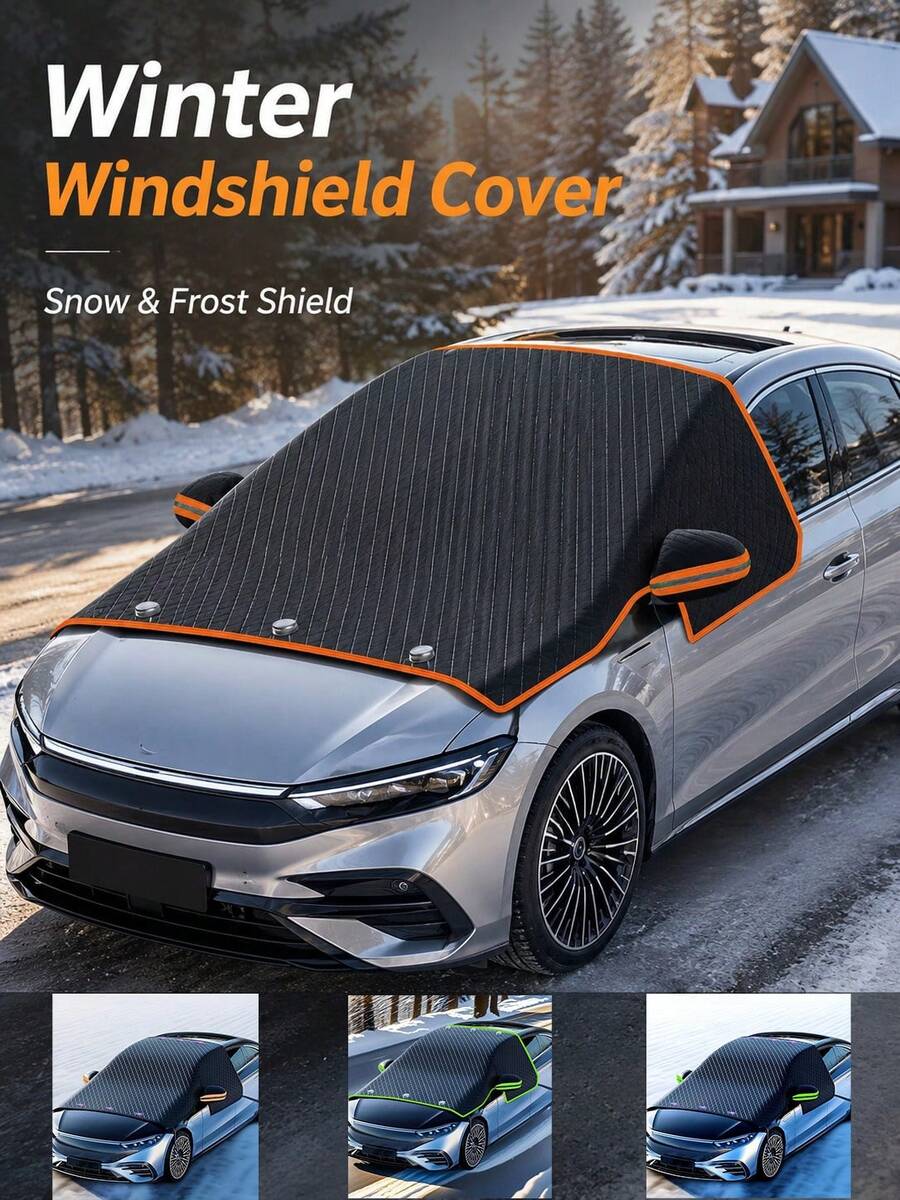 Practical Car Windshield Snow Cover With Rearview Mirror Pocket And Fixing Straps, Prevents Frost And Ice Buildup, Blocks Snow And Cold, Foldable Car Windshield Protector, Suitable For Sedan, SUV, MPV, For Winter Outdoor Parking, Cold Weather And Snowy Days
