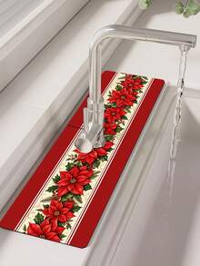 1pc Christmas Sink Faucet Water Absorbent Mat, Christmas Floral Decorative Pattern, Drainage Mat, Suitable For Kitchen, Bathroom Sink, Countertop, Drainage Mat, Diatomaceous Earth Material, Trimmable, Quick-Drying Mat - Multicolor - View 7