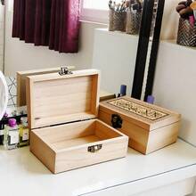 1pc Islamic Style Wooden Storage Box With Arabic Calligraphy Pattern, Gift Storage Box, Prayer Box, Small Jewelry Organizer, Home Decor Keepsake Box For Desktop Organization, Souvenir Storage, Islamic Themed Decoration - Multicolor - View 2