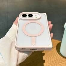 Miniso 磁吸無線充電手機殼，相容 iPhone Duo，新款 iPhone 18 折疊式，壓克力 PC 硬背 + TPU 軟邊，高透明 HD 保護殼，極簡商務高級風，中性款 - 粉色 - 查看 4