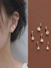 3 Pairs 18K Gold Plated Stainless Steel Classic Round Stud Earrings Set, Fashion Women Hypoallergenic Daily Layering Jewelry Gift - Earring Set - View 2