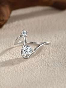 Arlmay 1pc 925 Sterling Silver Geometric Line Design Dazzling Clear CZ Finger Rings For Women Fine Jewelry Gifts - Silver - View 3
