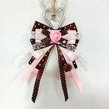 1pc Polka Dot Satin Ribbon Lace Rose Heart Multi-Layer Bow Bag Charm, Anime Cosplay Concert Fan Support Convention Lolita Ita Bag Accessory, Handmade Mass-Produced Jirai-Kei Angel Style Support Color Decoration Peripheral - A - View 2