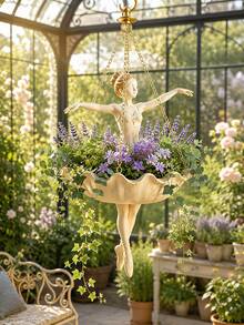 Fairy Ballet Mermaid Hanging Planter, Decorative Flower Pot With Chain, Fantasy Hanging Basket For Flowers And Trailing Plants, Suitable For Garden, Porch, Patio, Balcony, Indoor And Outdoor Decor - Multiple Styles - View 8