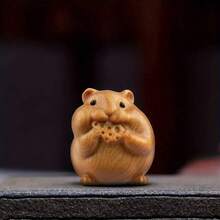 1pc Handcrafted Sandalwood Carved Hamster Statue - Cute And Detailed Small Wooden Decor Piece, Suitable For Home And Office, Great Gift Item - Multicolor - View 2