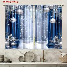 2pcs, 2D Flat Print, Winter Christmas Blue & Silver Christmas Ball Snowflake Luxury Pattern, Pocket Rod Installation, Digital Printed Curtains, Polyester Semi-Transparent Material Slightly Thinner, Suitable For Living Room, Kitchen, Bedroom, Study, Hotel, Restaurant, Home Decor - A - View 3