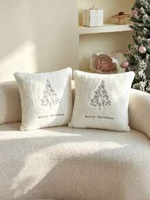 LCUHPCL Minimalist Line Embroidery Christmas Tree Merry Christmas 3D Textured Embroidery Pillow Case 1pc And 2pcs Home Decor, Suitable For Living Room, Bedroom, Party, Sofa And Various Environments - Multicolor - View 16