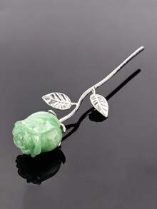 1pc Natural Crystal Carved Rose Flower Ornament, Multi-Color Mineral Craft Desktop Decoration Small Figurine, Metal Stem And Leaf Rose Bouquet - Rose Bouquet - View 14