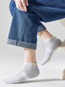 5 Pares de Meias Curtas Masculinas, Meias Invisíveis de Algodão, Cinza, Adequadas para Outono, Inverno, Primavera, Verão, Respiráveis e Absorventes de Umidade, Ideais para Esportes, Negócios, Casual e Mudanças de Estação - Multicolorido - Visão 3