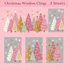 3-Pack Static Cling Window Stickers PVC Christmas Tree And Snowflake Decors - Winter Snowflakes With Christmas Trees, Glossy Finish, Suitable For Doors, Mirrors, Laptops, Tablets - Stick-On, Yellow-Green-Gold Christmas Tree And Snowflakes, Winter Home Window Decoration (No Residue) - Multicolor - View 11