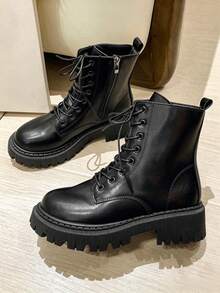 1 Pair Autumn/Winter Fashion Minimalist Casual Motorcycle Style Outdoor Teen Classic Flat Ankle Boots - Black - View 2
