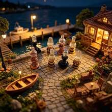 5pcs Mini Vintage Kerosene Lamp Models (Random Style), Suitable For Dollhouse Decoration. These Are Miniature Oil Lamp Models That Can Be Used As Scene Decorations. Random Style Vintage Kerosene Lamp Models With Dim Light Effect, Can Glow In The Dark - Multicolor - View 3