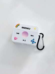 1件 MENU Player 彩虹心形蝴蝶圖案藍牙耳機保護殼，極簡純白軟殼，復古音樂播放器介面圖案印花，配黑色耳機殼掛鉤，防摔便攜，Ins甜酷Y2K女孩風，適合個人使用與生日禮物，兼容主流無線藍牙耳機 - 彩色 - 查看 2